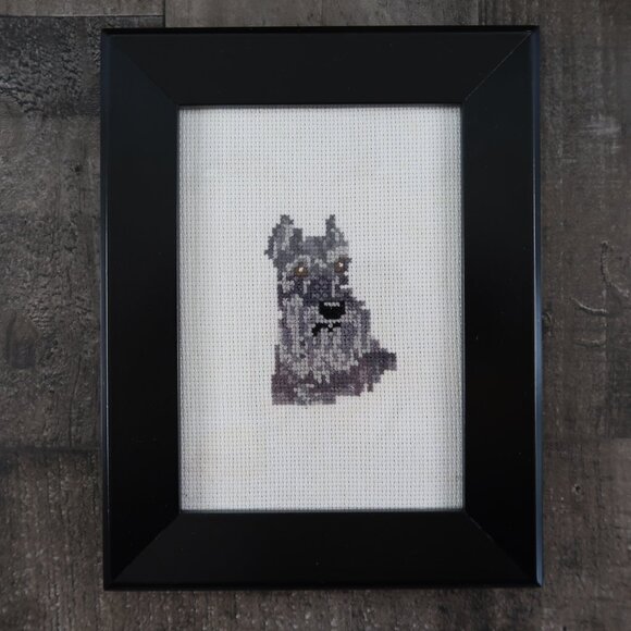 Framed Schnauzer Dog Needlepoint Cross Stich Decor Handmade 7 by 9" - Picture 2 of 3